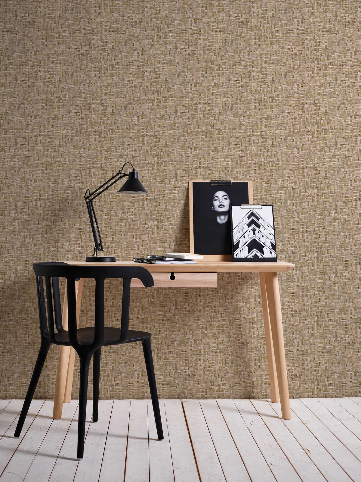             Tapete Hellbraun Holzoptik mit Fasermuster – Braun, Beige
        