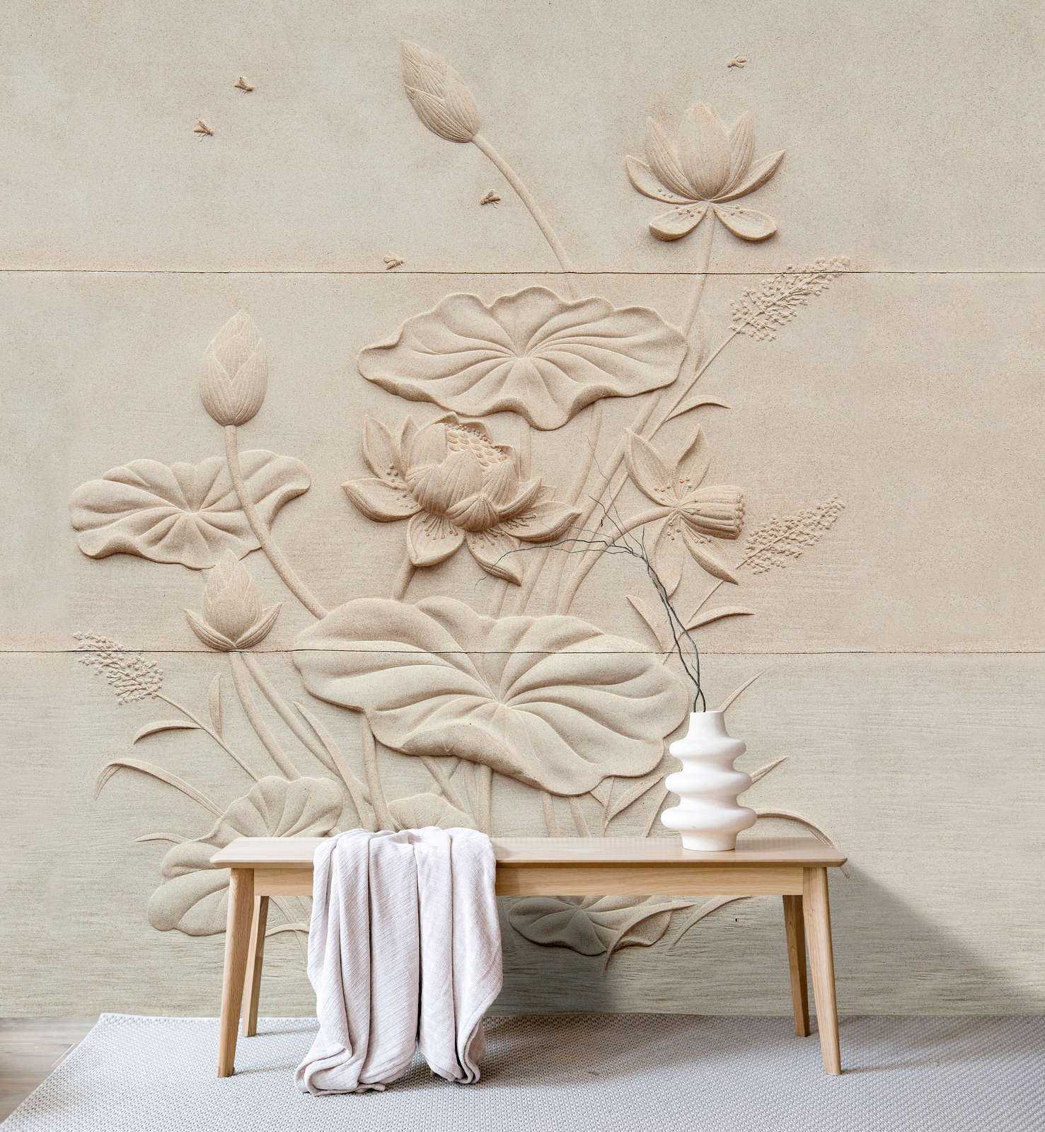             Fototapete »fiore« - Blumenrelief auf Betonstruktur – Glattes, leicht glänzendes Premiumvlies
        