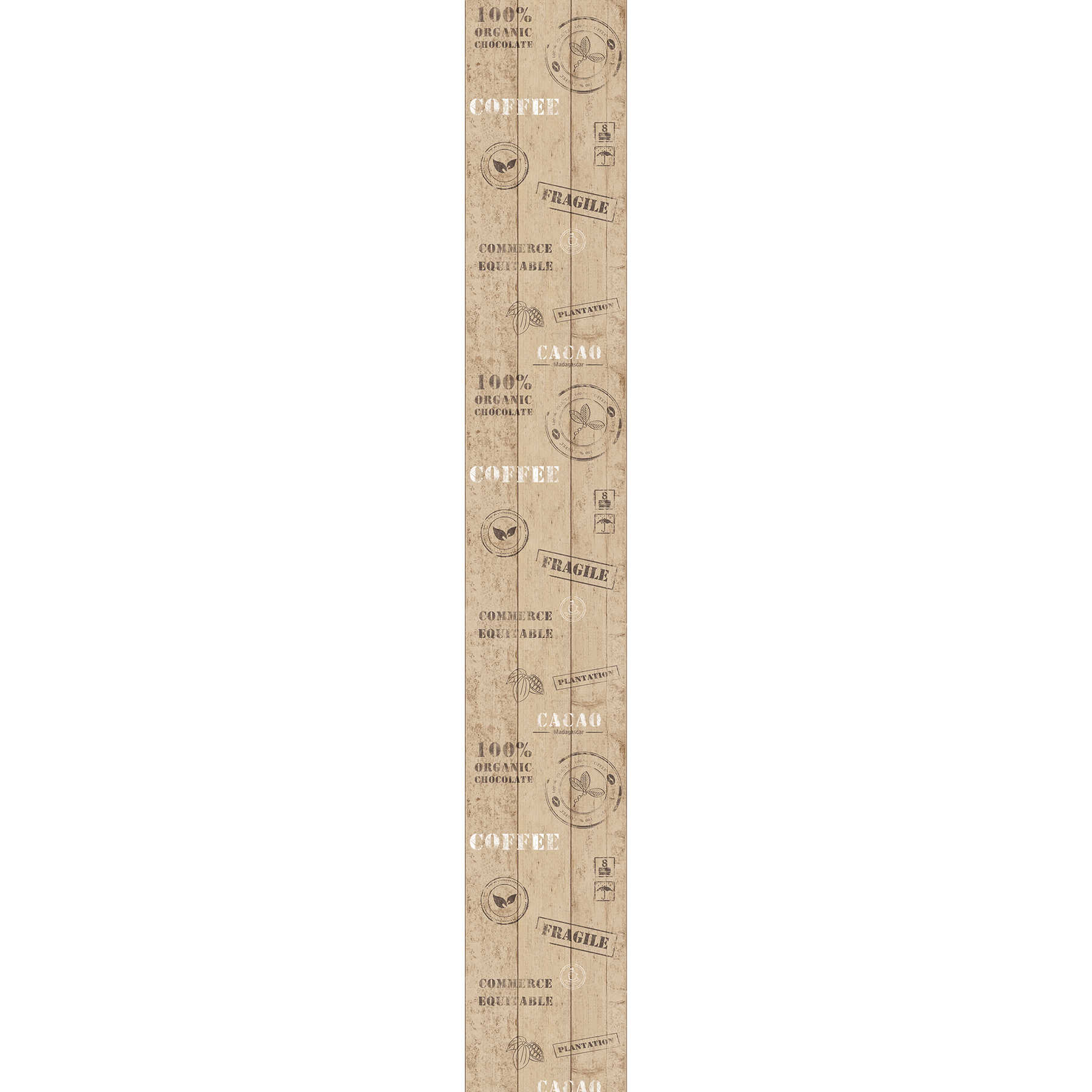         Wood look non-woven wallpaper with coffee & cocoa logo - Beige, Brown
    