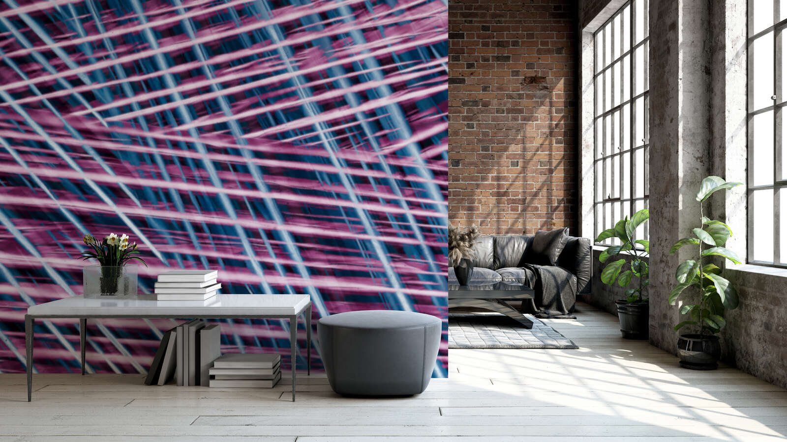             Fototapete 'Fadenspiel' – Faszinierendes Linienmuster für zeitgemäßes Wohnen, glatte Oberfläche – Lila, Blau
        