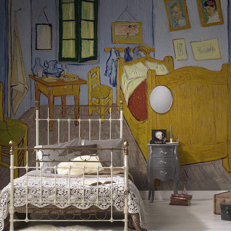 Bettenzimmer, Antikbett, Metallbett, Zimmerdekoration, Wandbild Mural
