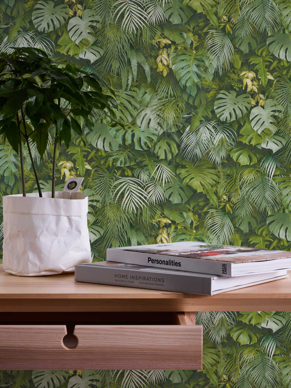             Zelfklevend behangpapier | jungle patroon in 3D optiek - groen
        