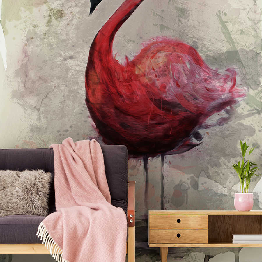 flamingo, wandtapete, pinke decke, sofa, wohnzimmerdekoration