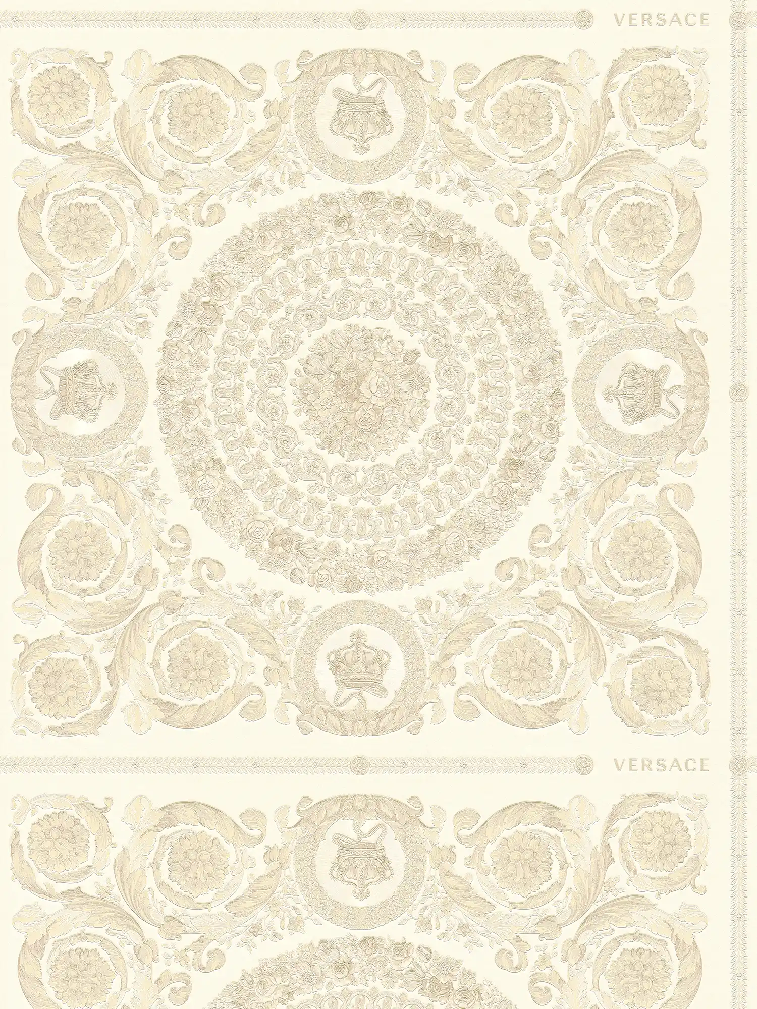         Luxury VERSACE Home wallpaper crowns & roses - beige, silver, cream
    