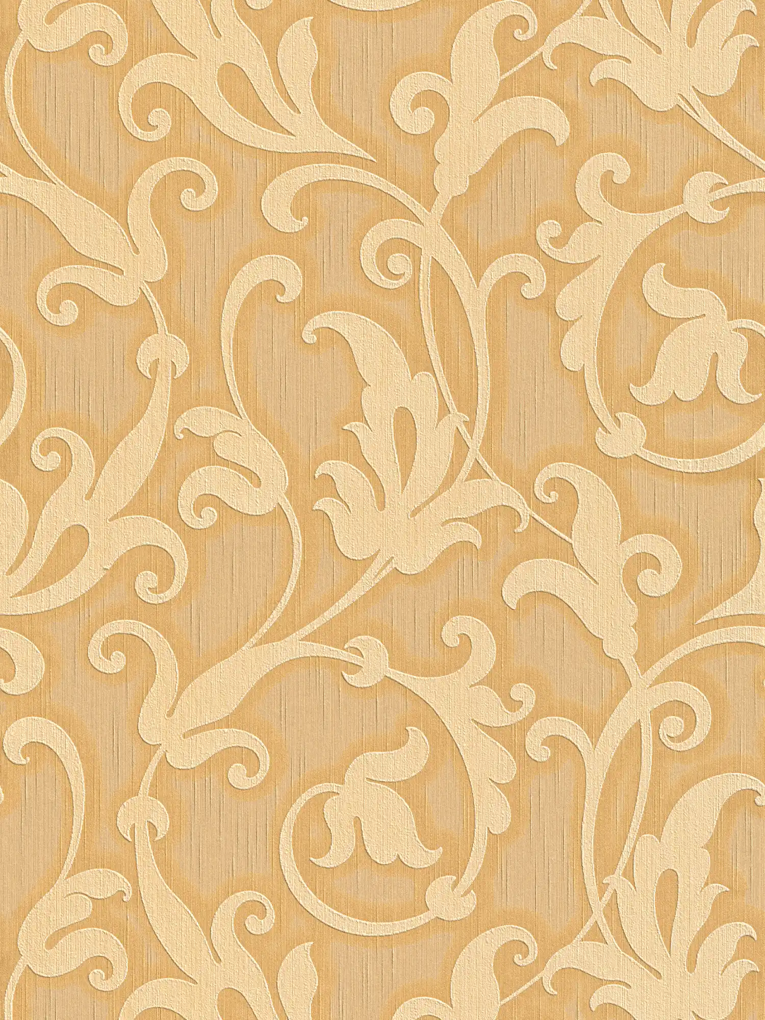         Ornament Tapete mit Textilstruktur & Prägemuster – Gelb, Metallic
    