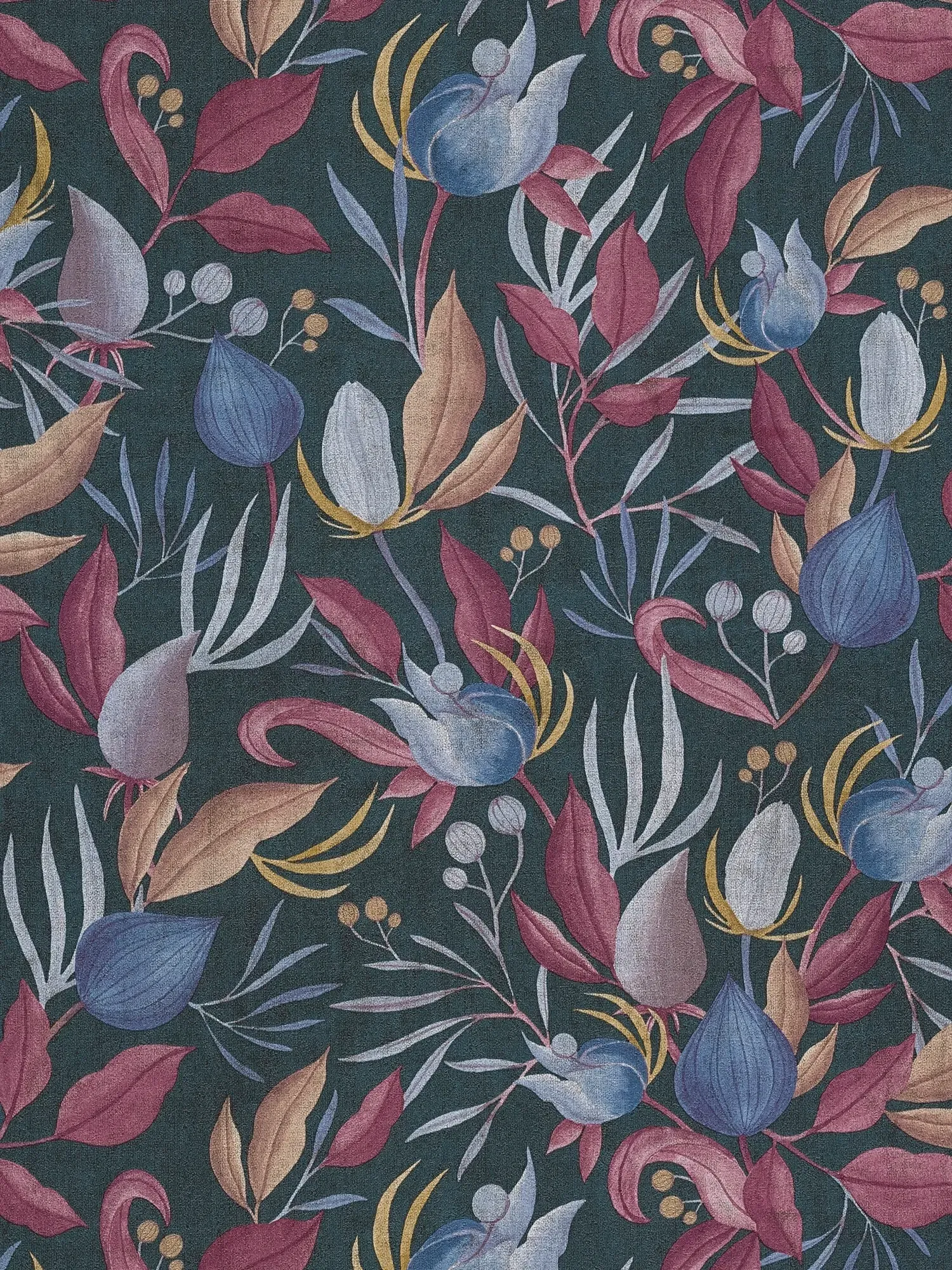 COSMOLiving - Vliestapete mit exotischen Blüten leicht strukturiert – Grau, Blau, Pink