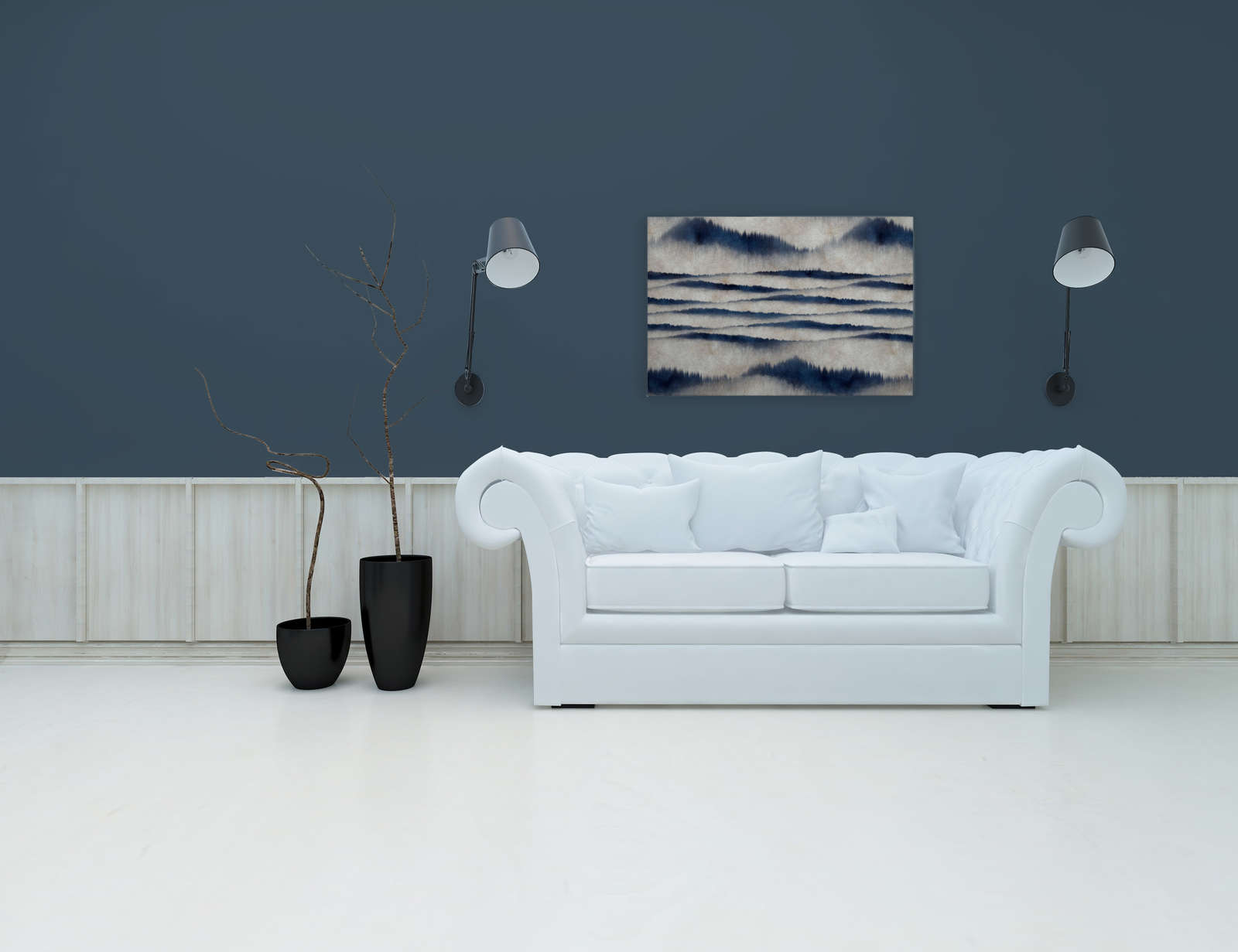 Leinwandbild abstraktes Muster Wellen | blau, weiß – 0,90 m x 0,60 m