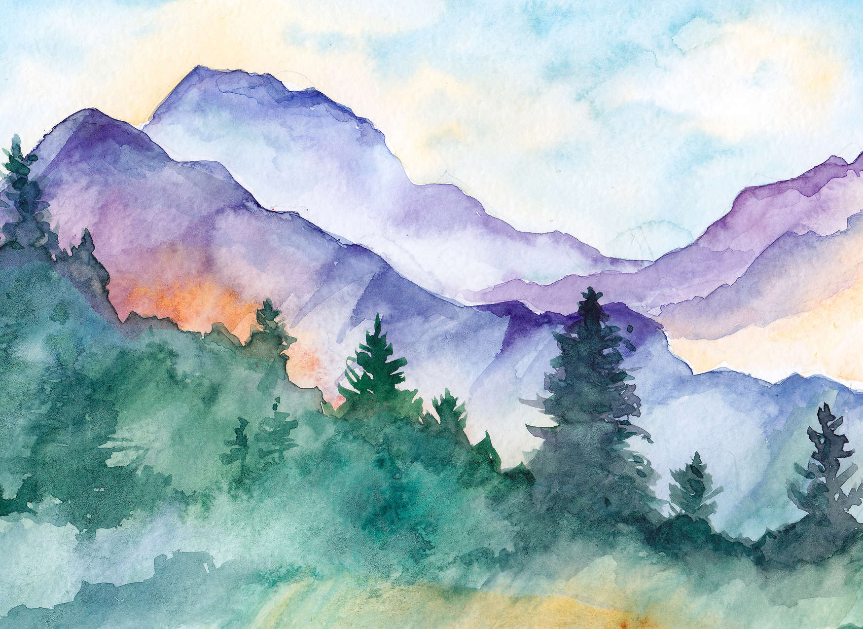  Landschaft,  Berge,  Wald,  Aquarell,  Berglandschaft