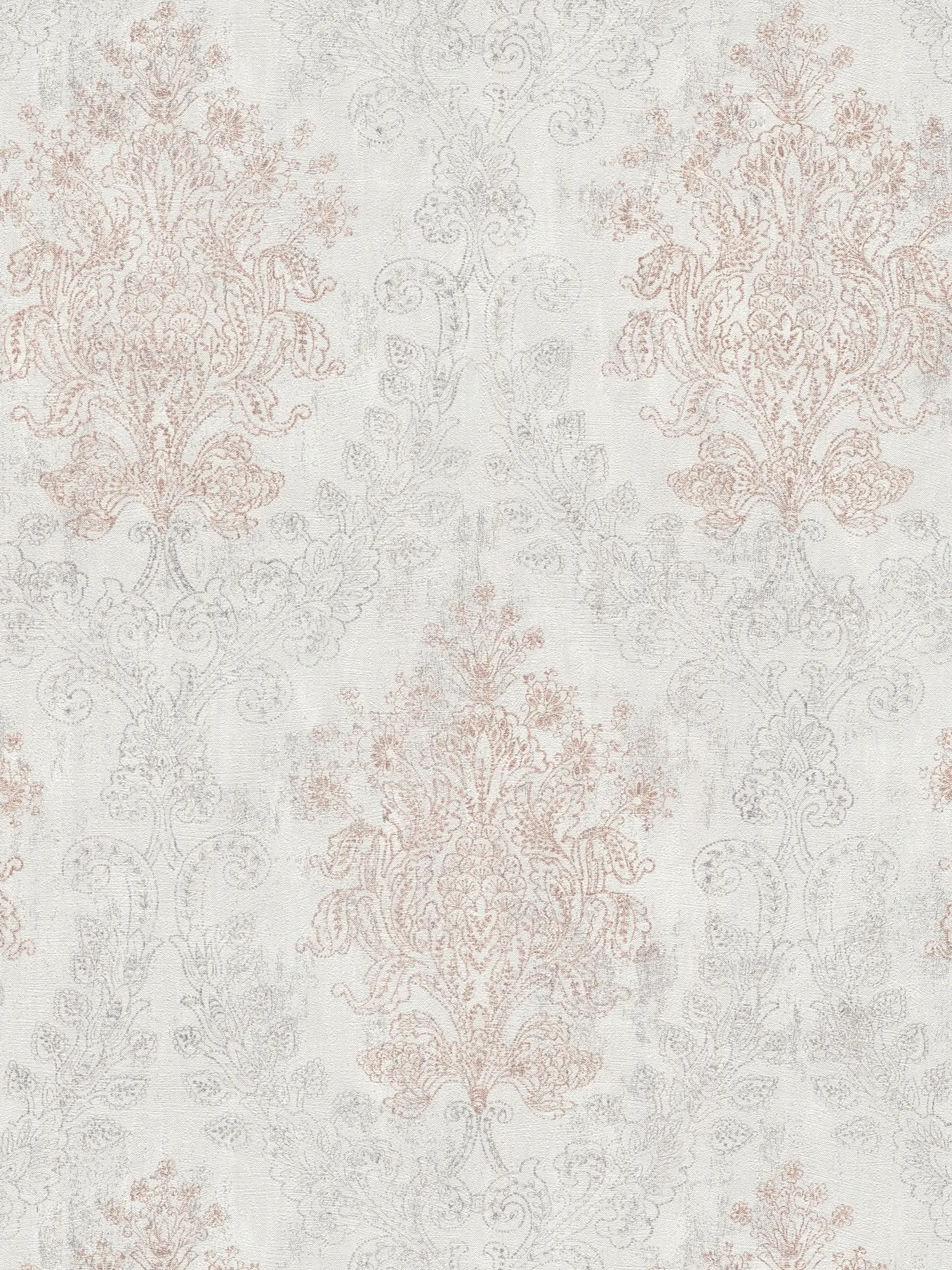 Ornament-Vliestapete mit eleganter Musterwirkung und reliefartiger Oberfläche glänzend - Grau, Braun