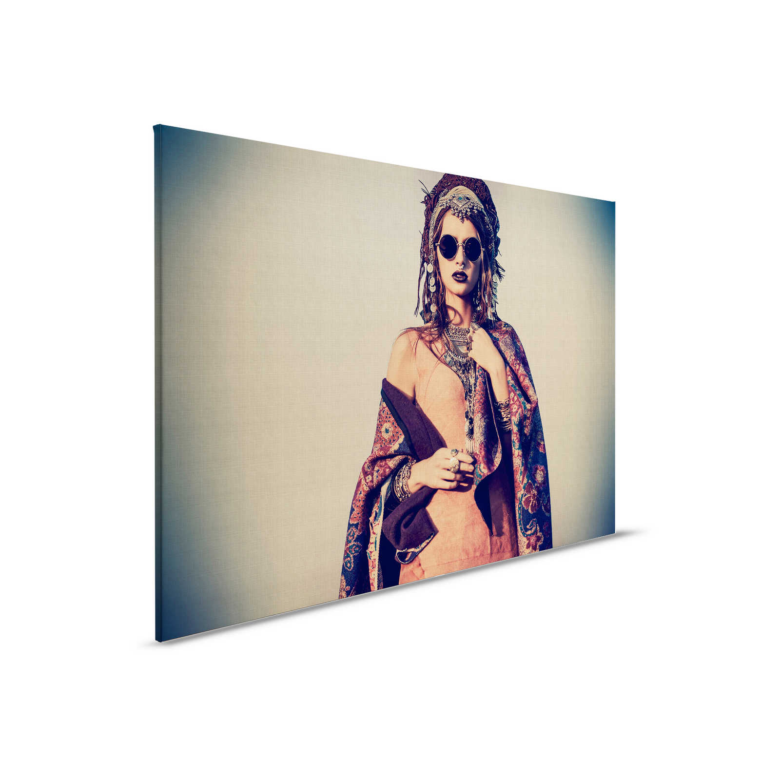         La bohème 2 - Bohemian Look Leinwandbild in Beige Tönen - Struktur naturleinen – 0,90 m x 0,60 m
    