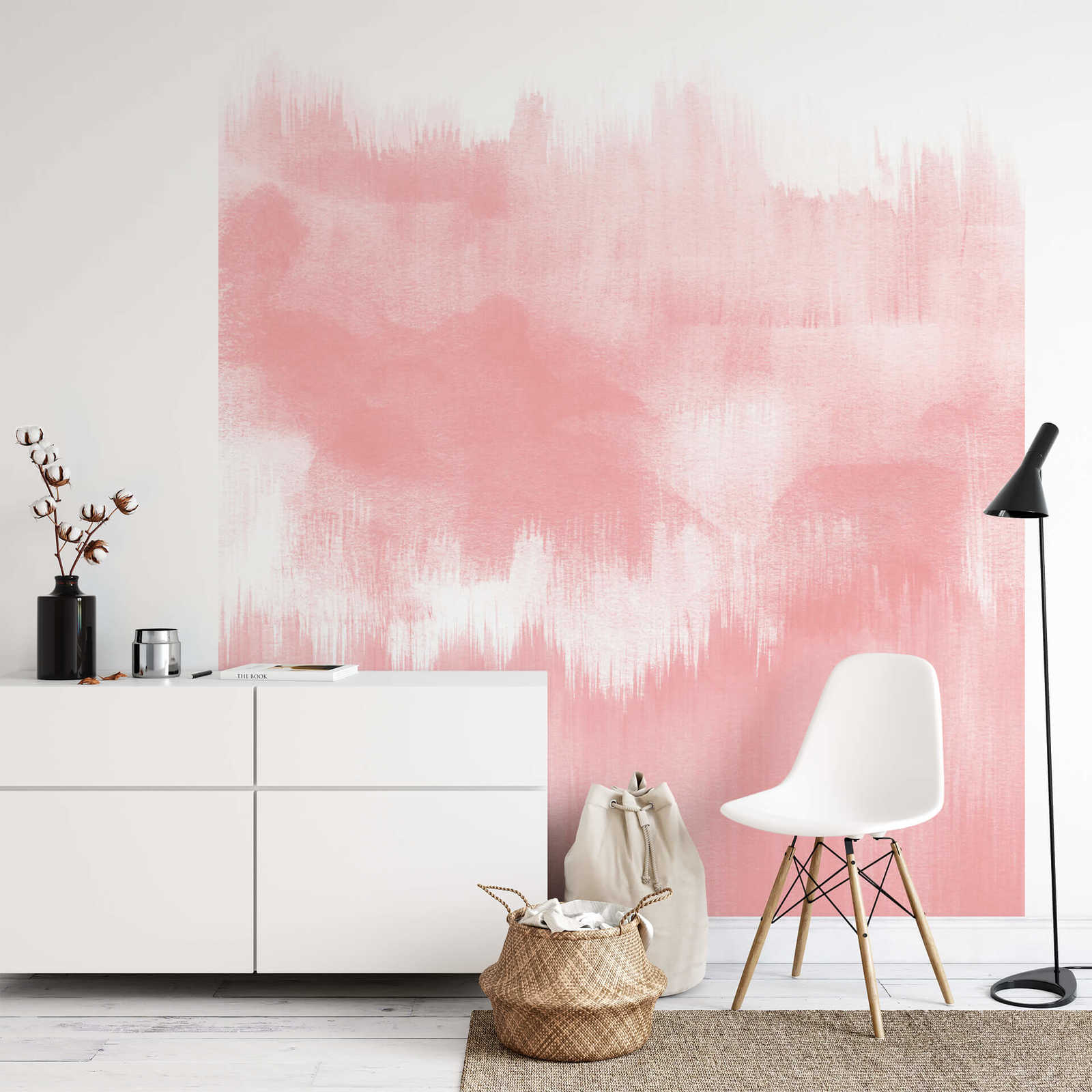 Schmale Fototapete Pinselstriche Rosa