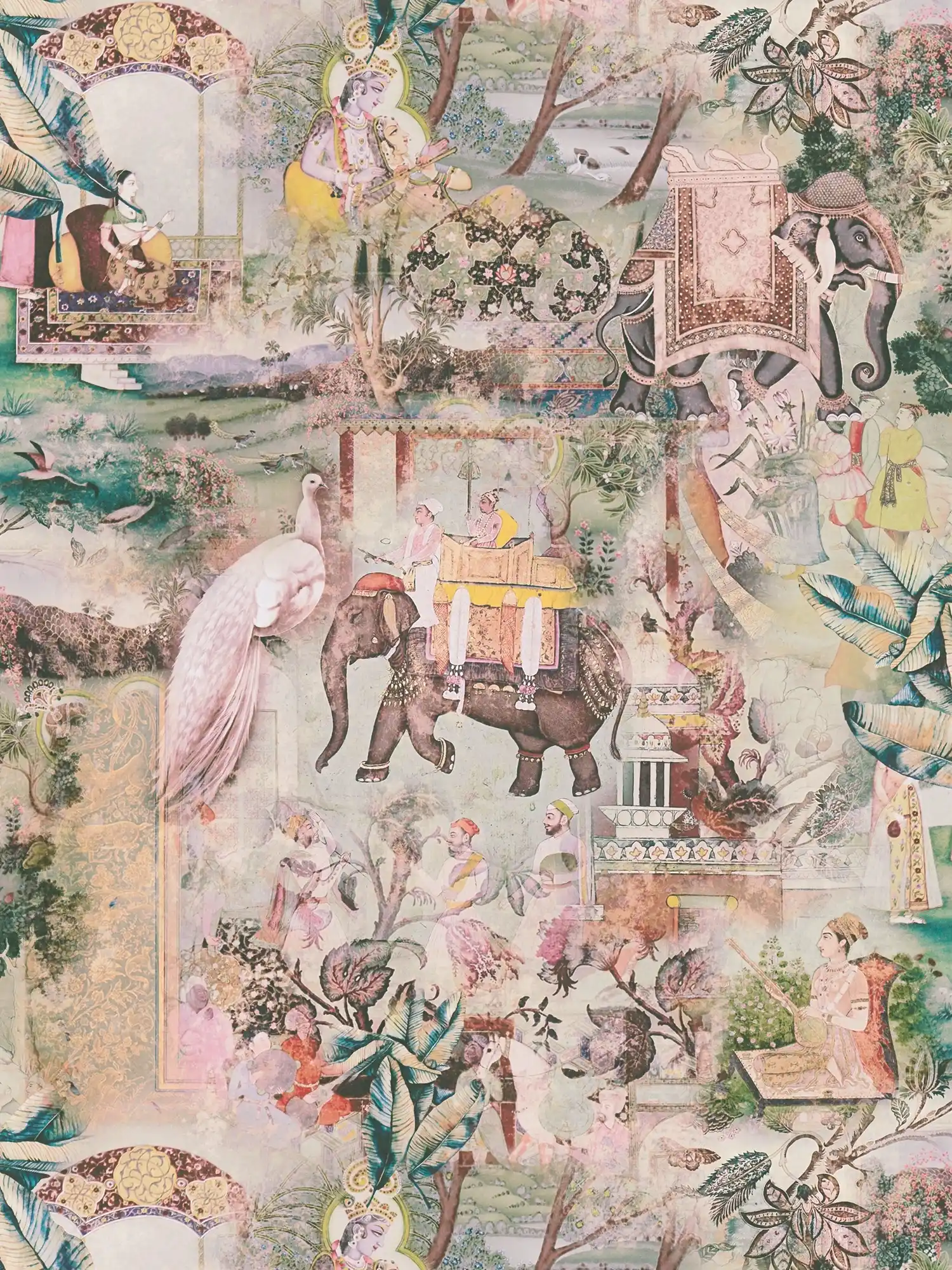 motief behangpapier vintage indisch design - veelkleurig, groen