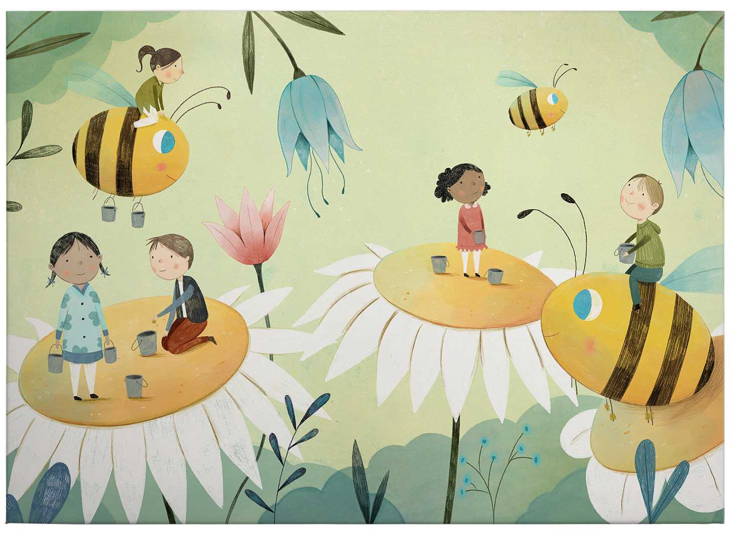             Canvas schilderij Kinderen, bloemen & bijen motief van Loske - 0.70 m x 0.50 m
        