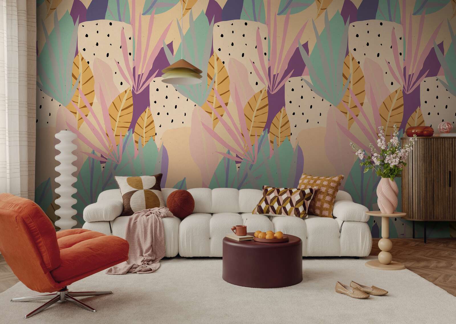 Wandtapete, Pflanzenmuster, Wohnzimmerwand, Sofa, Dekoration