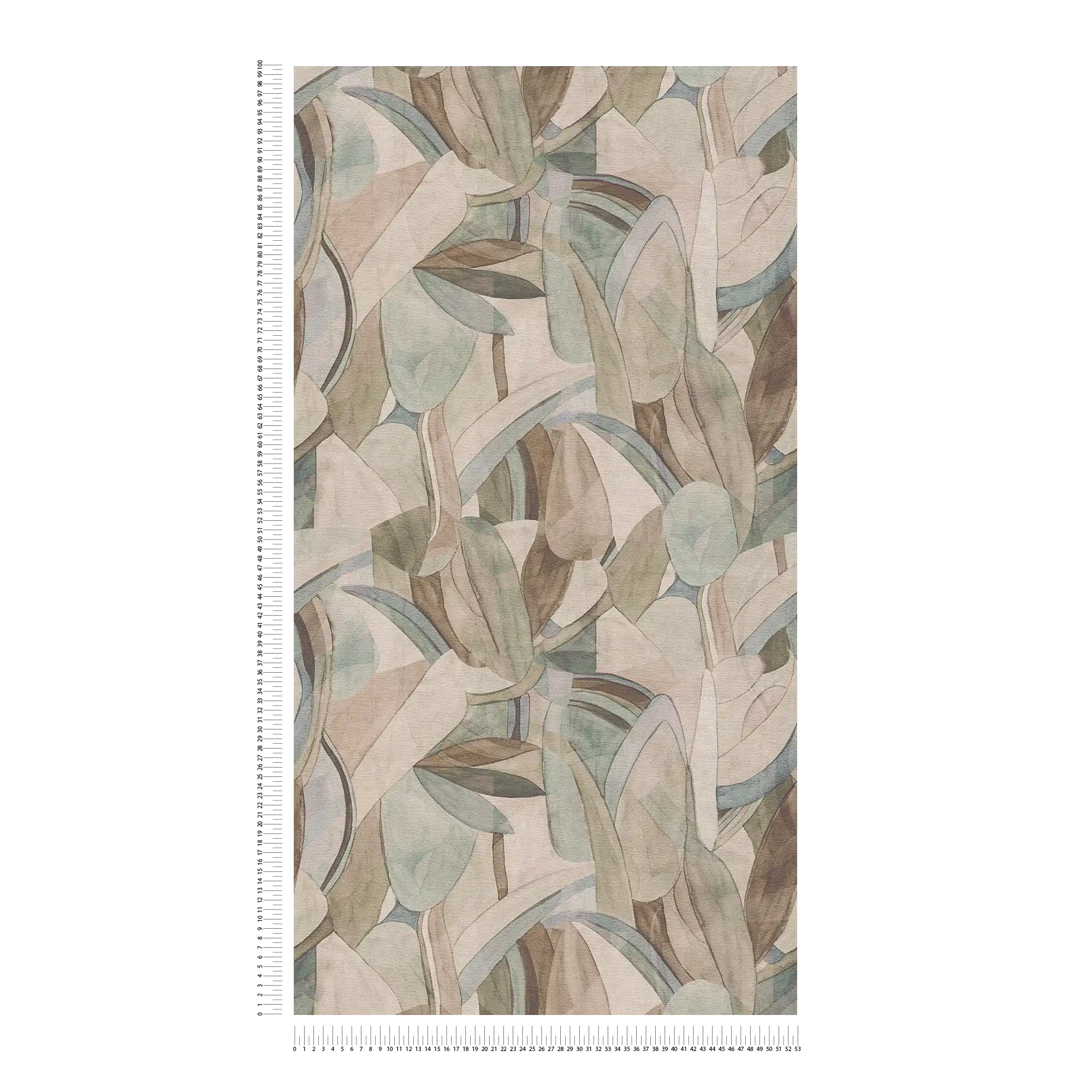             Moderne Vliestapete mit abstraktem Blättermuster, leichte Struktur – Bunt
        