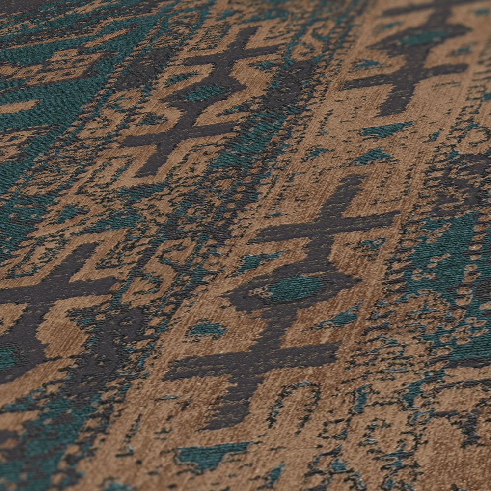             Papier peint intissé éléments de design orientaux - bleu, vert, noir
        
