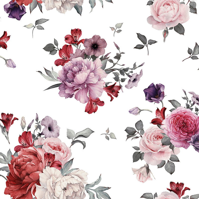 Romantische Bloemen Behang - Roze, Wit, Rood