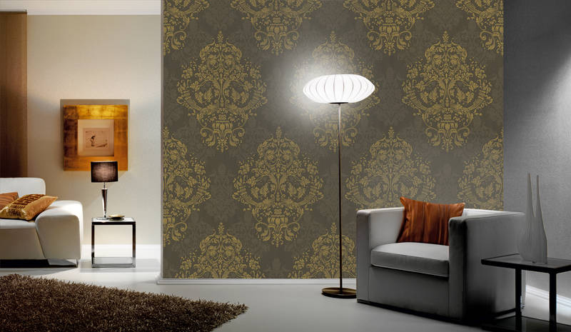 Wohnzimmer, Tapete, Wandmuster, Stehlampe, Sessel