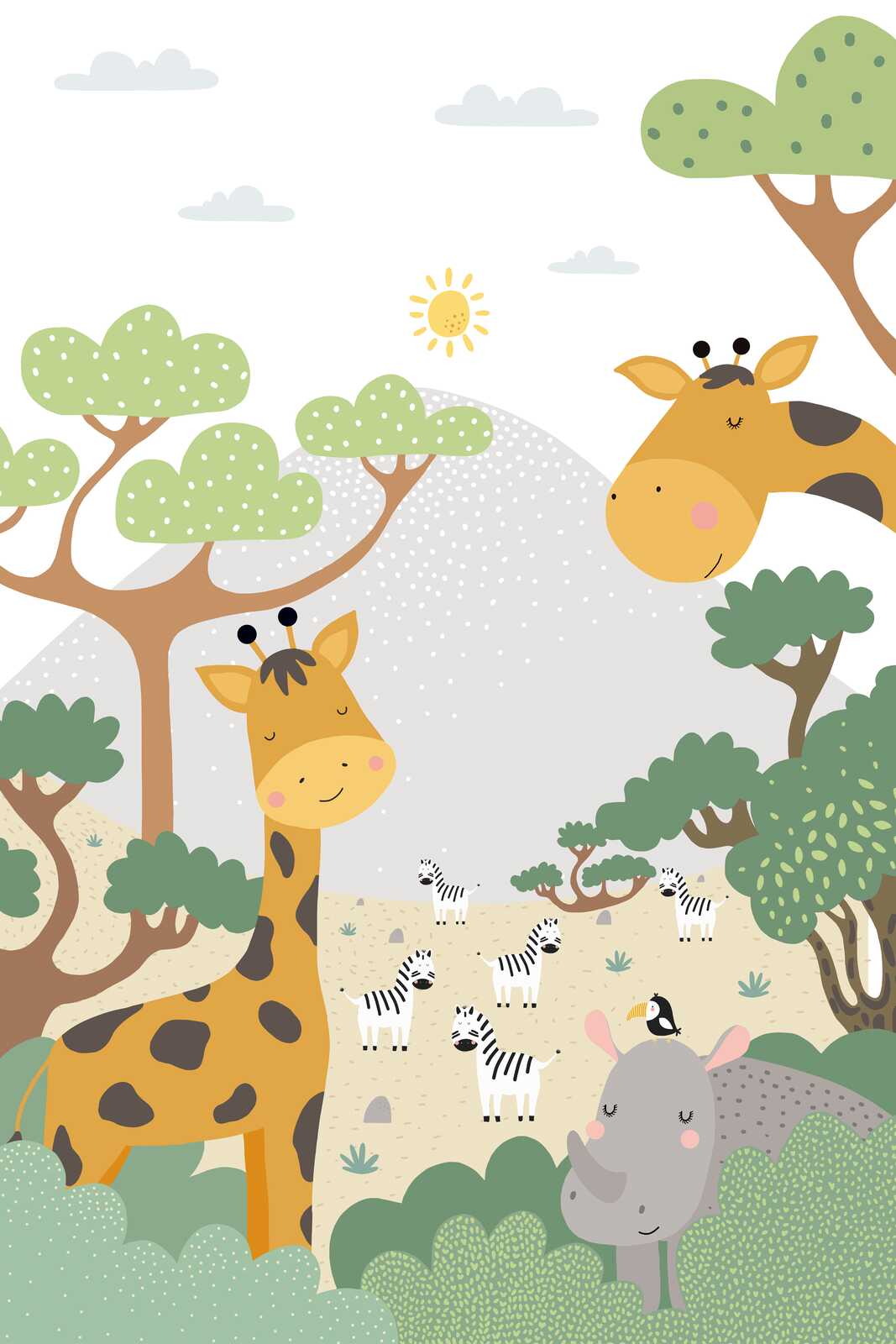             Dschungeltiere in Harmonie - Leinwandbild für Kinder – 30 x 45 cm - Grün, Braun
        