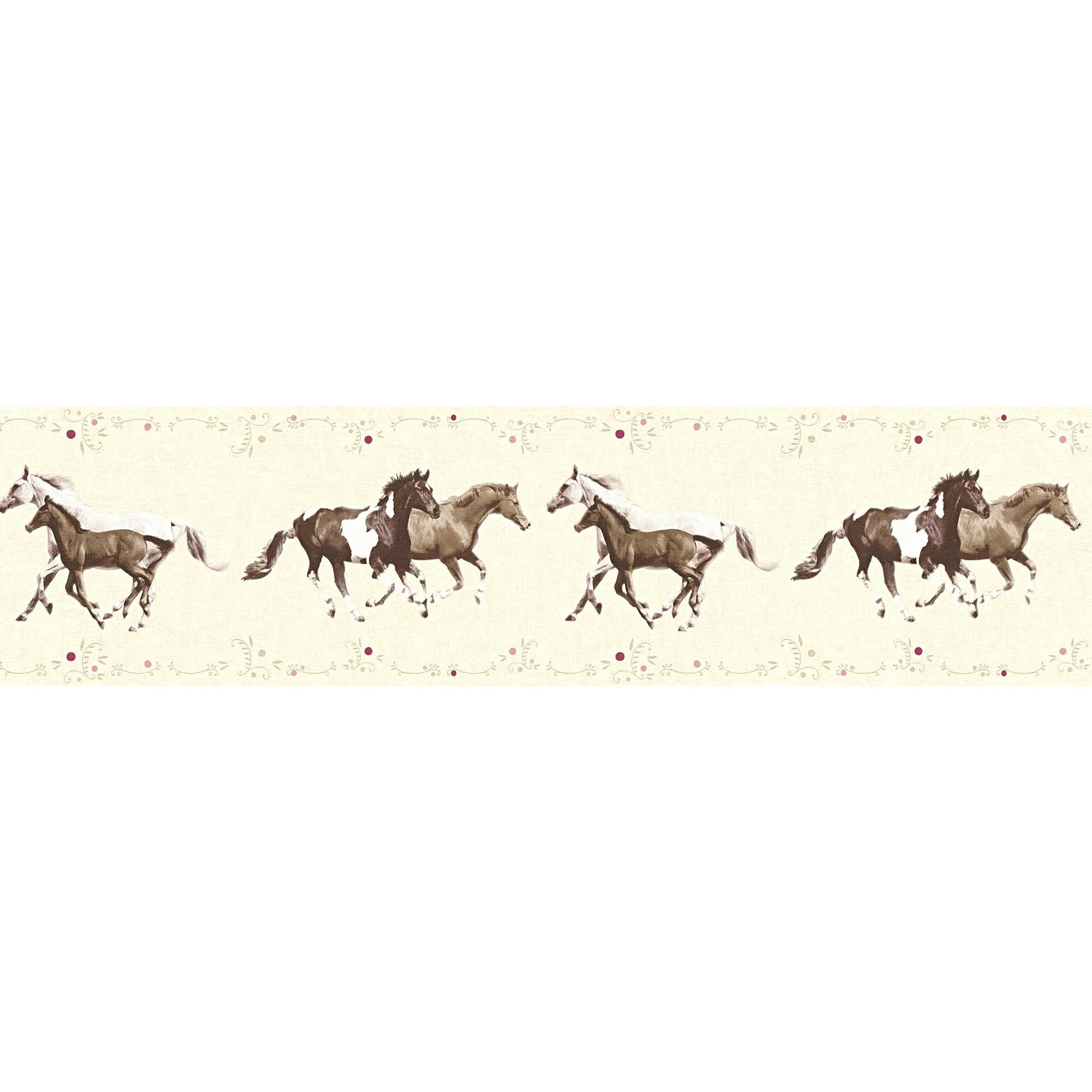         Nursery wallpaper border with horses - colourful, cream
    