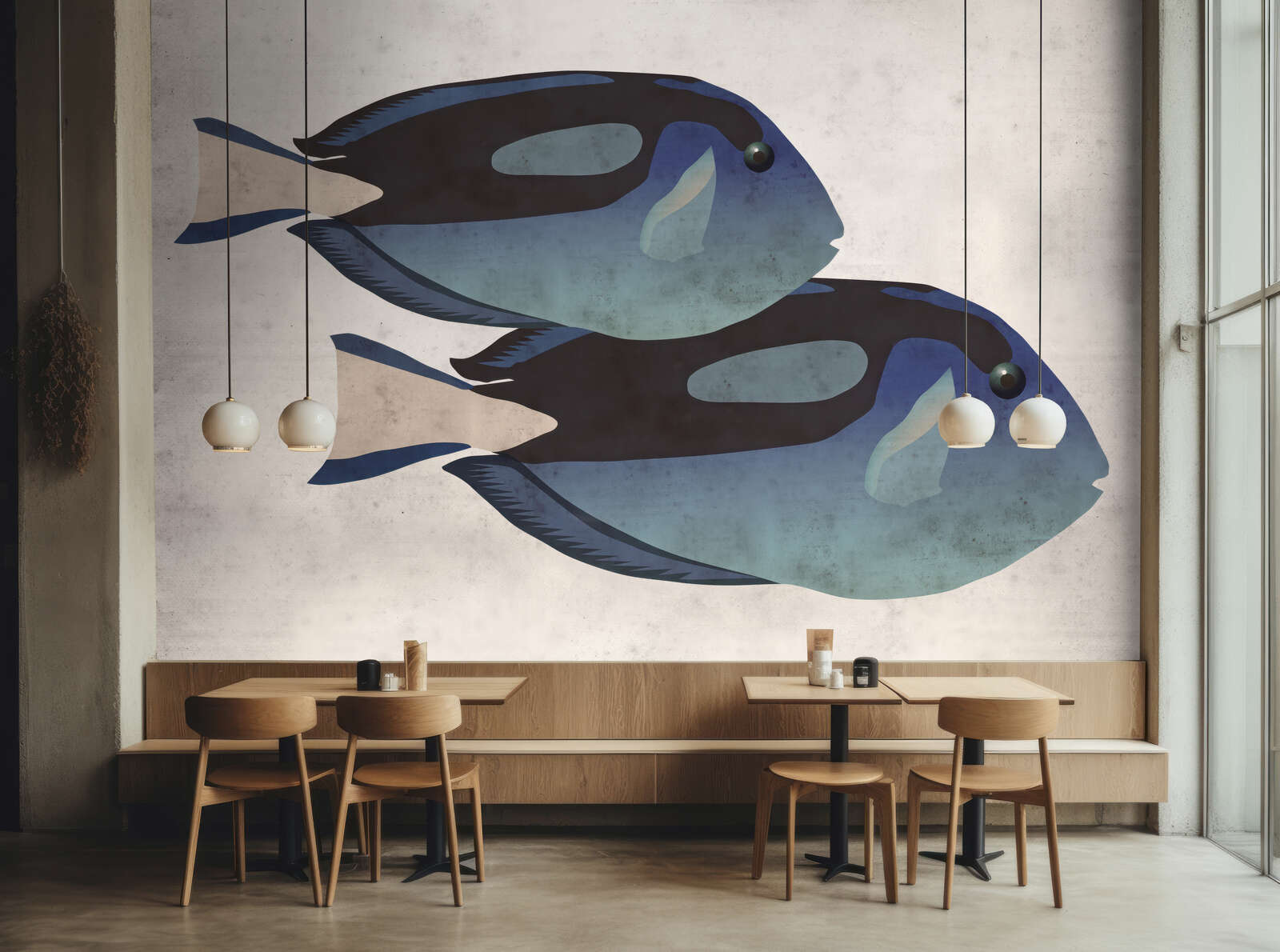 Wandbild, Fisch, Hintergrundbild, Kunstplot, Taupe Blau