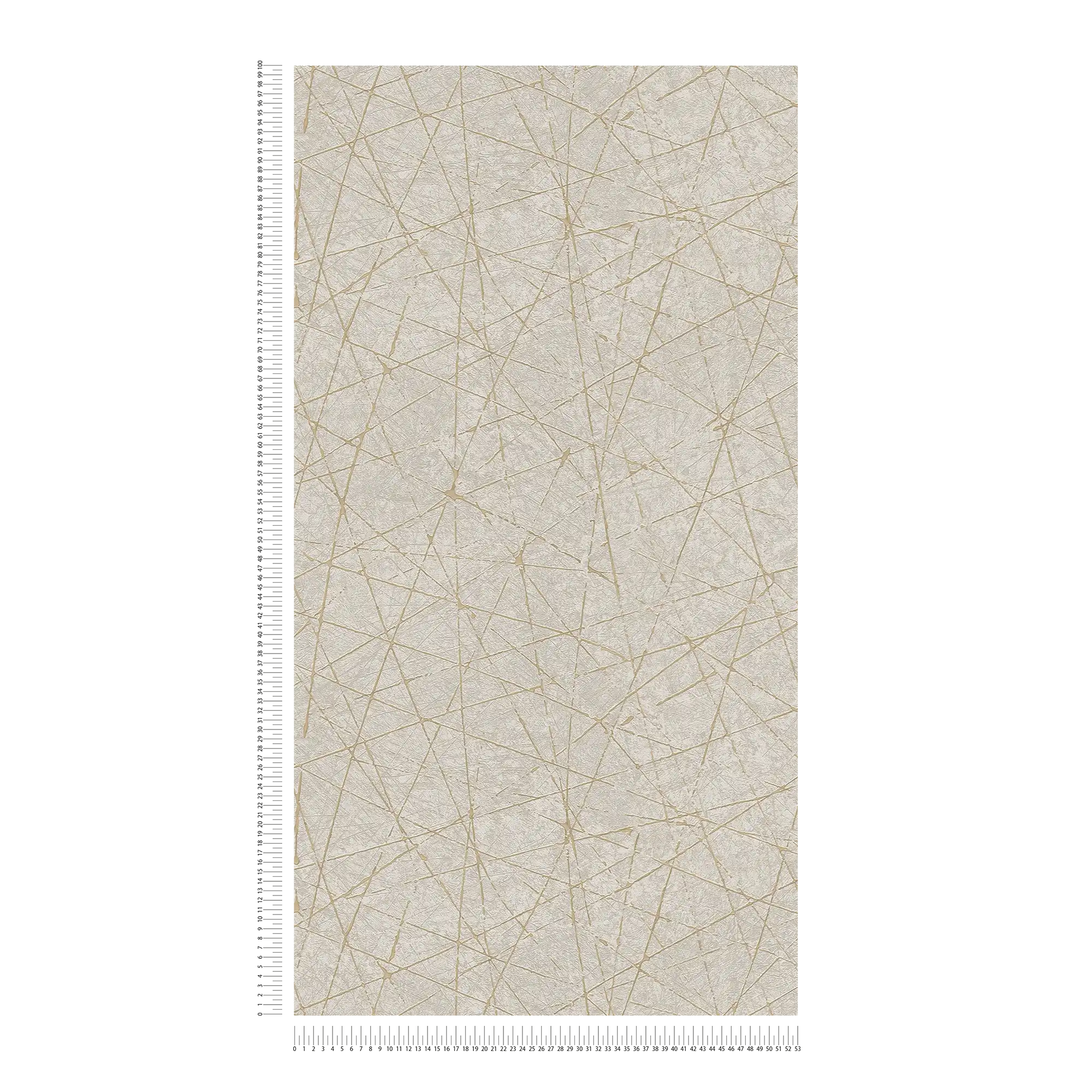             Vliestapete mit grafischen Linien & Metalliceffekt – Creme, Grau, Gold
        