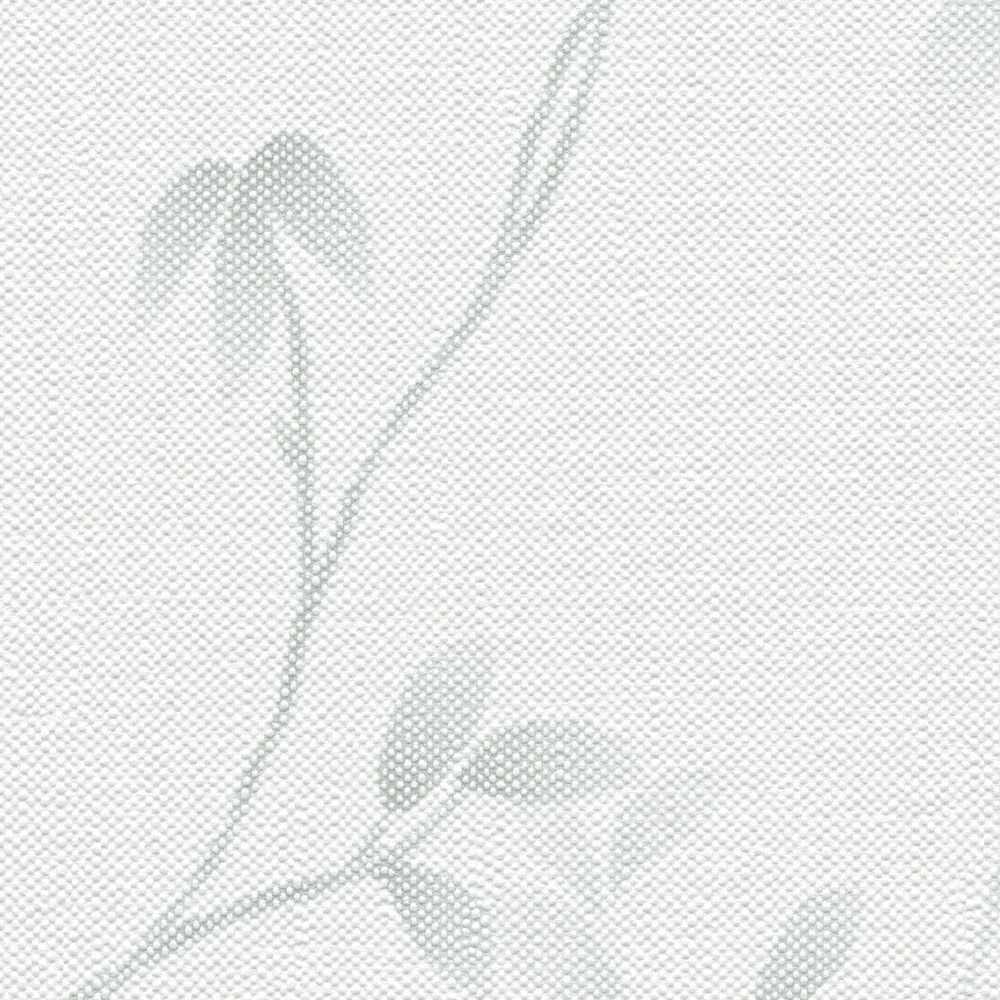             Textured non-woven wallpaper with a simple tendril design - white, grey
        