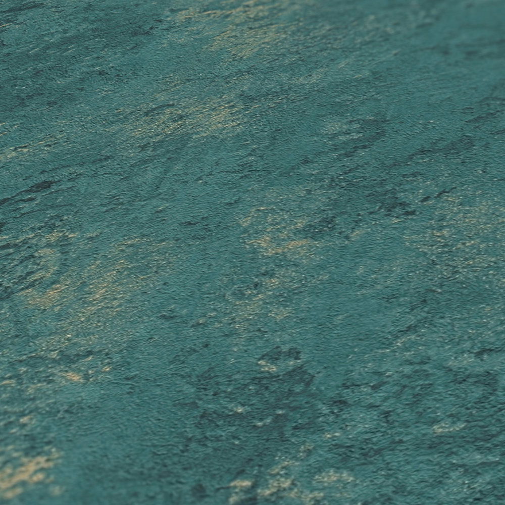             Petrolbehang betonlook met structuurdesign - groen, metallic
        