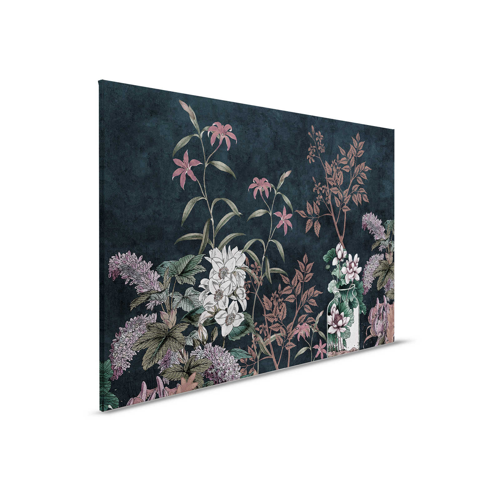         Dark Room 2 - Zwart Canvas Schilderij Botanisch Patroon Roze - 0.90 m x 0.60 m
    