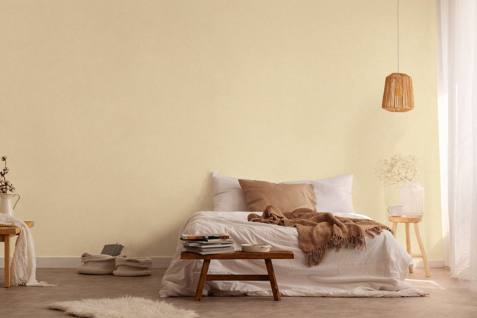 Vliestapete einfarbig in Textiloptik – Beige