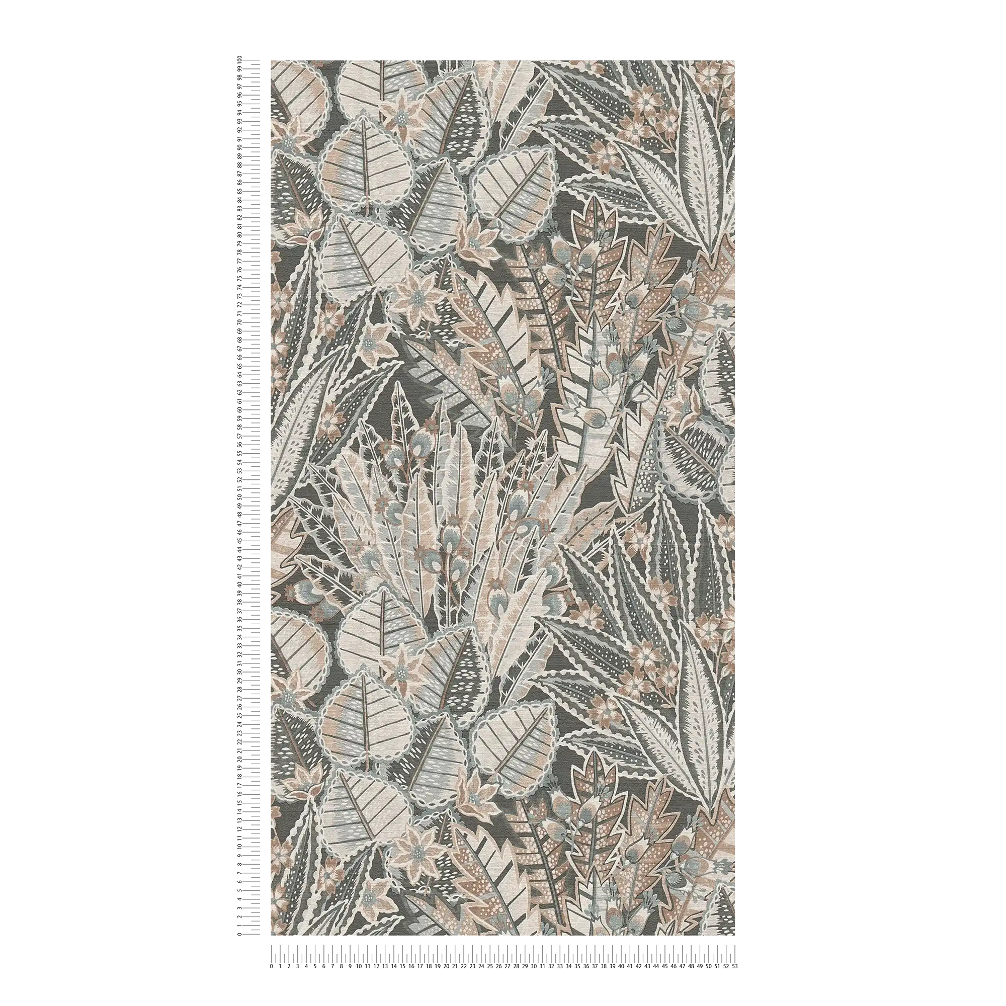             Blattbemusterung in abstrakter Optik auf Vliestapete – Schwarz, Braun, Grau
        