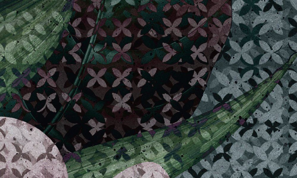 Blumen Fototapete Pixel Design – Grün, Rosa