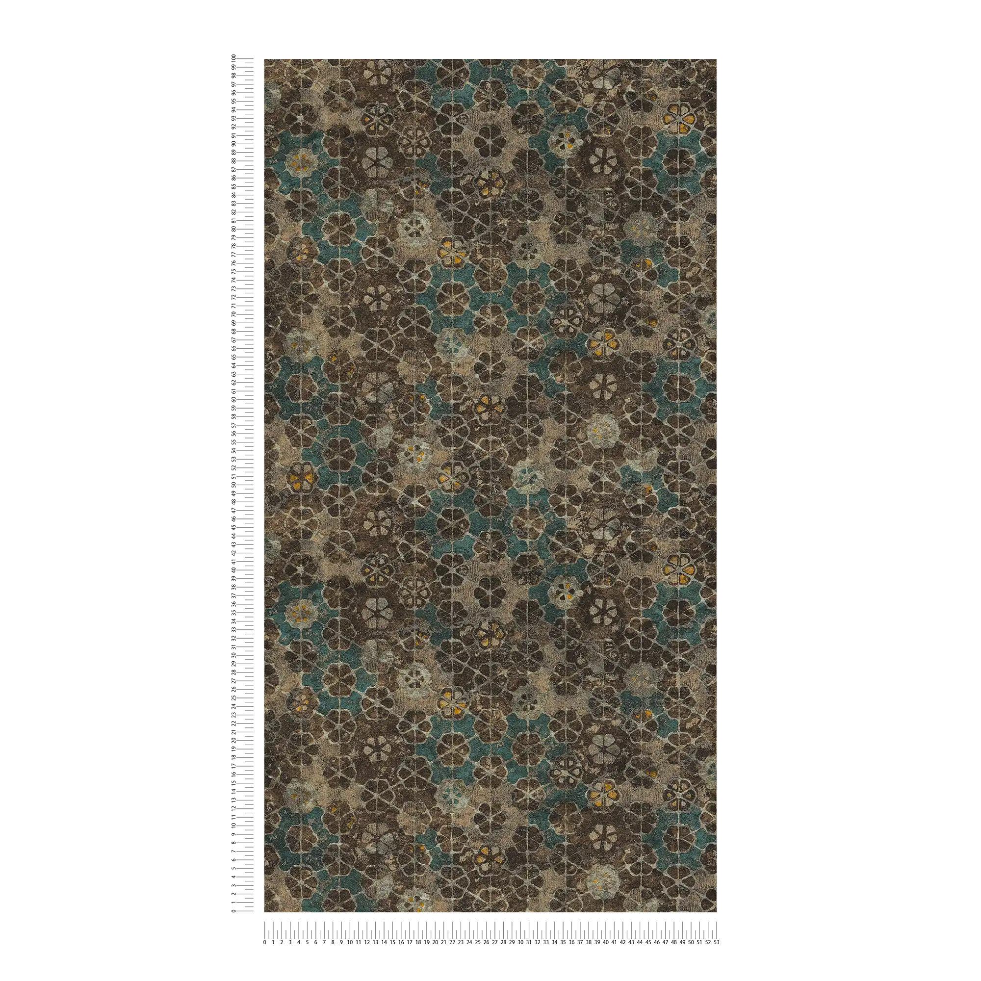             Vliesbehang tegellook met goudglans - bruin, groen
        