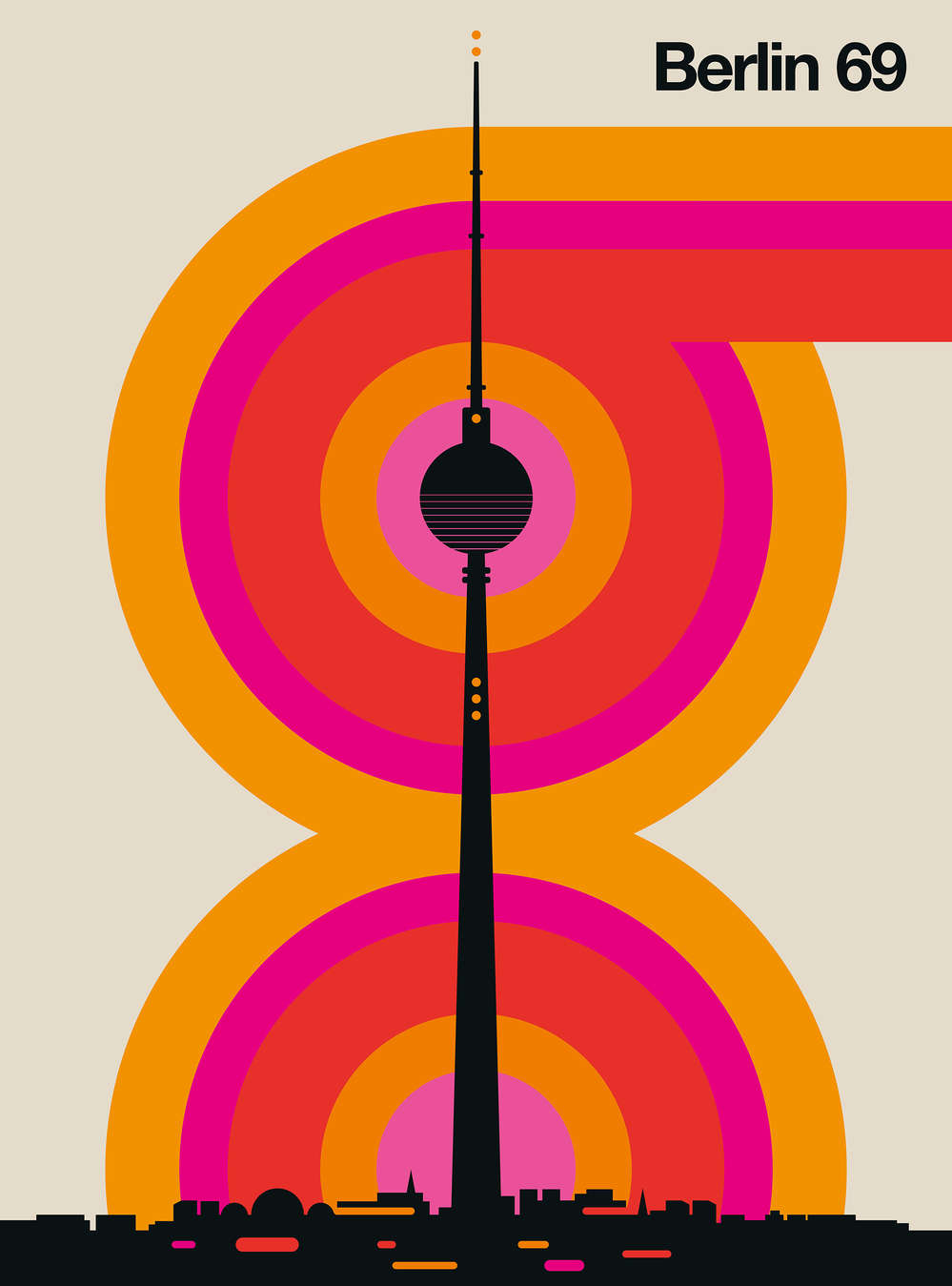             Fototapete Berliner Funkturm im 60er Retro Design
        