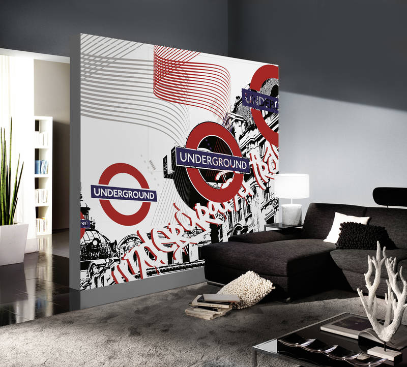 London Underground, Wandwand, Grafikdruck, rote Kreisfigur, U-Bahn-Schild