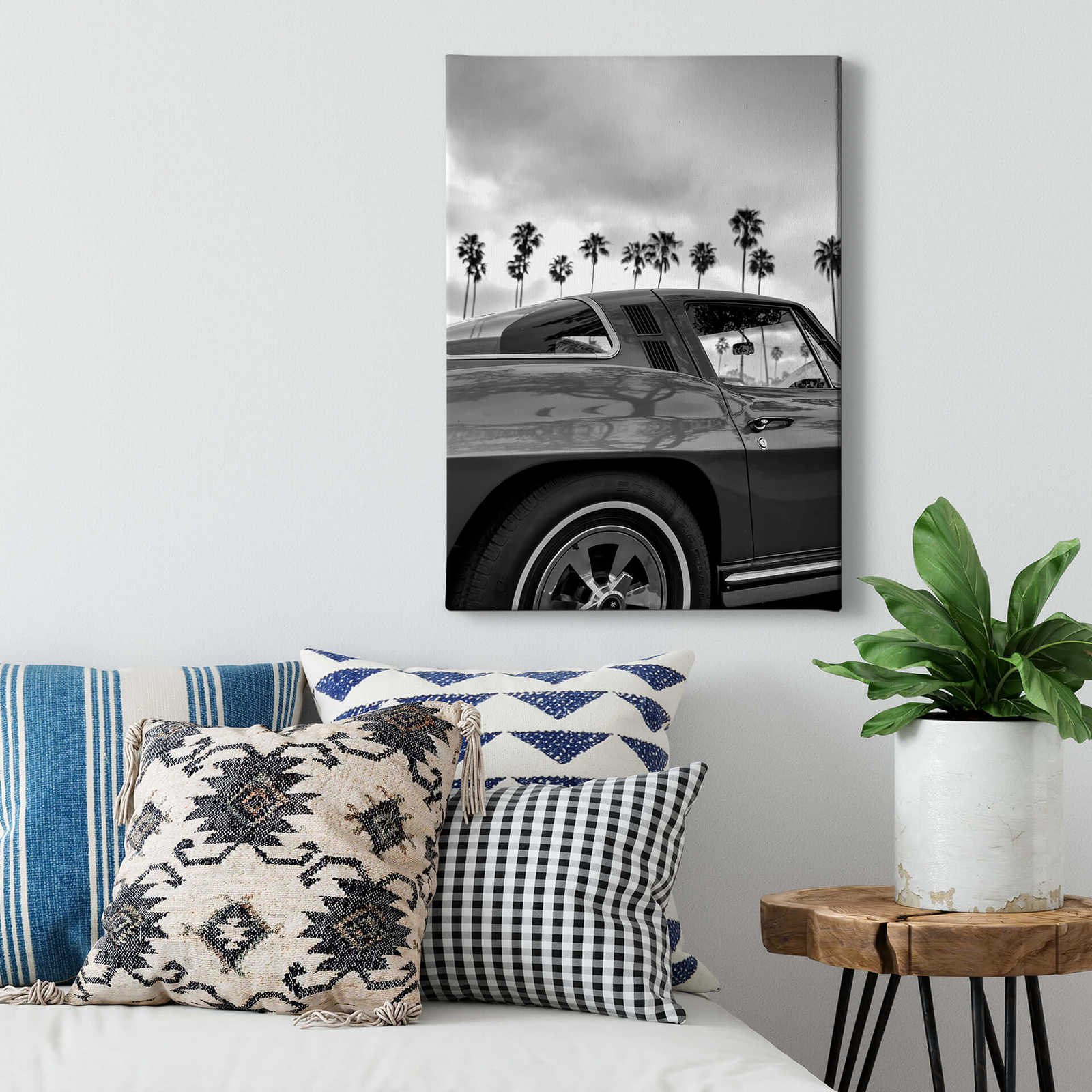 Schwarz-Weiß Leinwandbild California Vintage Hochformat – 0,50 m x 0,70 m