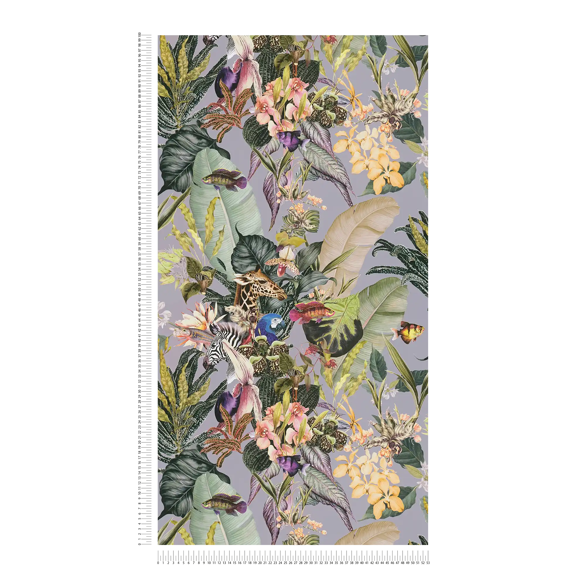 Natur Tapete mit Blumen &amp; Tieren – Grau, Grün