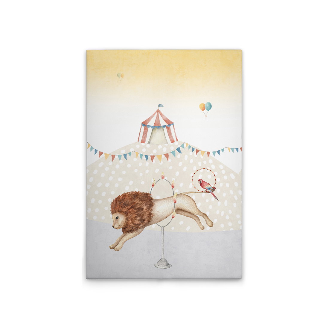             Leinwandbild Zirkuslöwe - Charmantes Kinderzimmer-Dekor mit Löwen-Motiv – 30 x 40 cm - Bunt, Beige
        