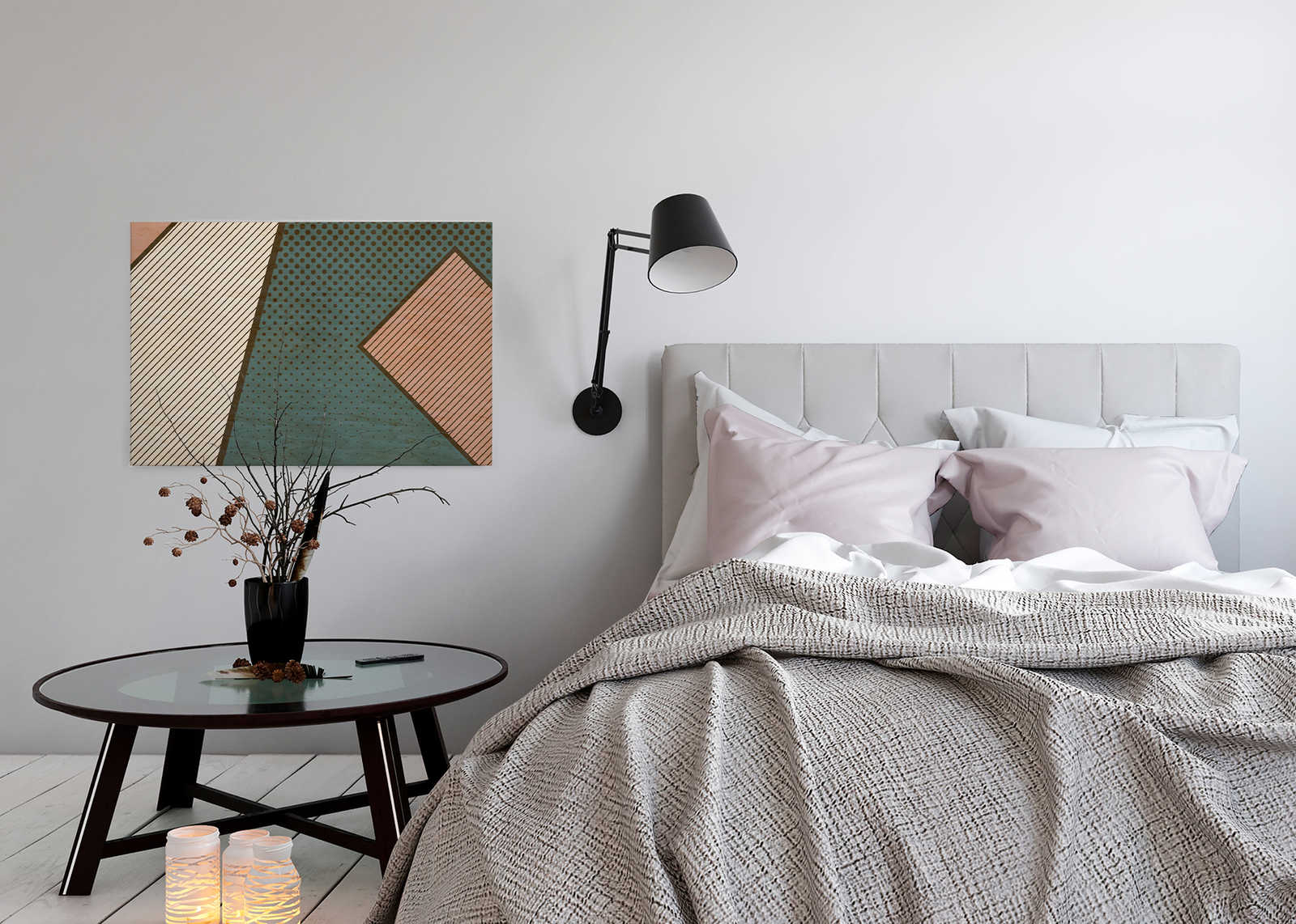             Bird gang 1 - gemustertes Leinwandbild, Sperrholz Struktur mit modernes Farbflächen – 0,90 m x 0,60 m
        