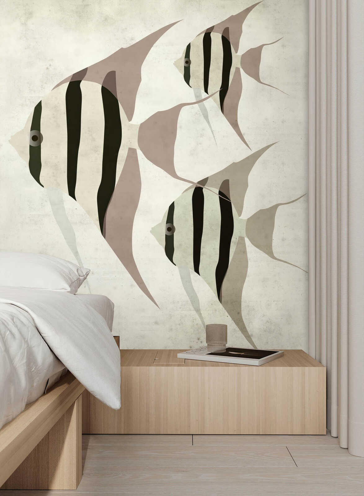 Wandtapete, Fischmischung, Wanddekoration, Taupe, Schwarz-Weiß