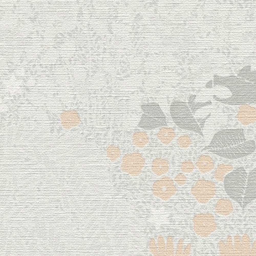             Florale Vliestapete mit Blättern leicht strukturiert, matt – Hellgrau, Weiß, Rosa
        