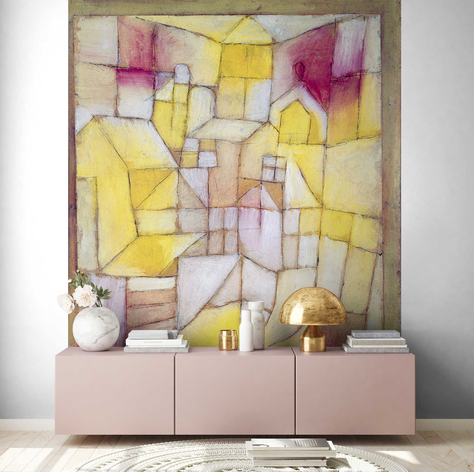 abstract, geometrisch, gemälde, gelbe töne, hausumrisse