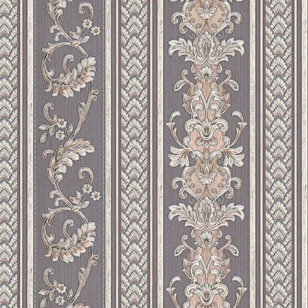 Ornament Tapete Metallic Design mit Streifen – Silber