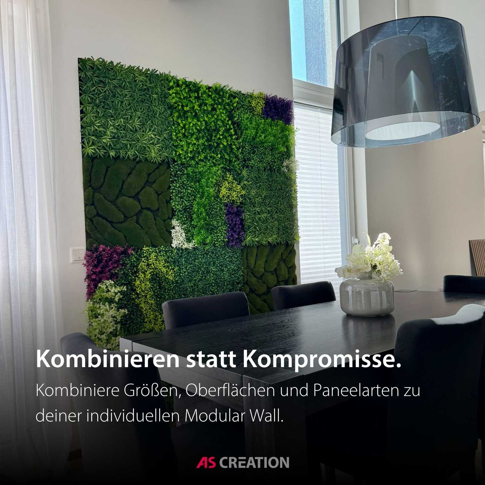 wohnzimmer, grüne wand, paneelwand, dekorative pflanzen, tischdekoration