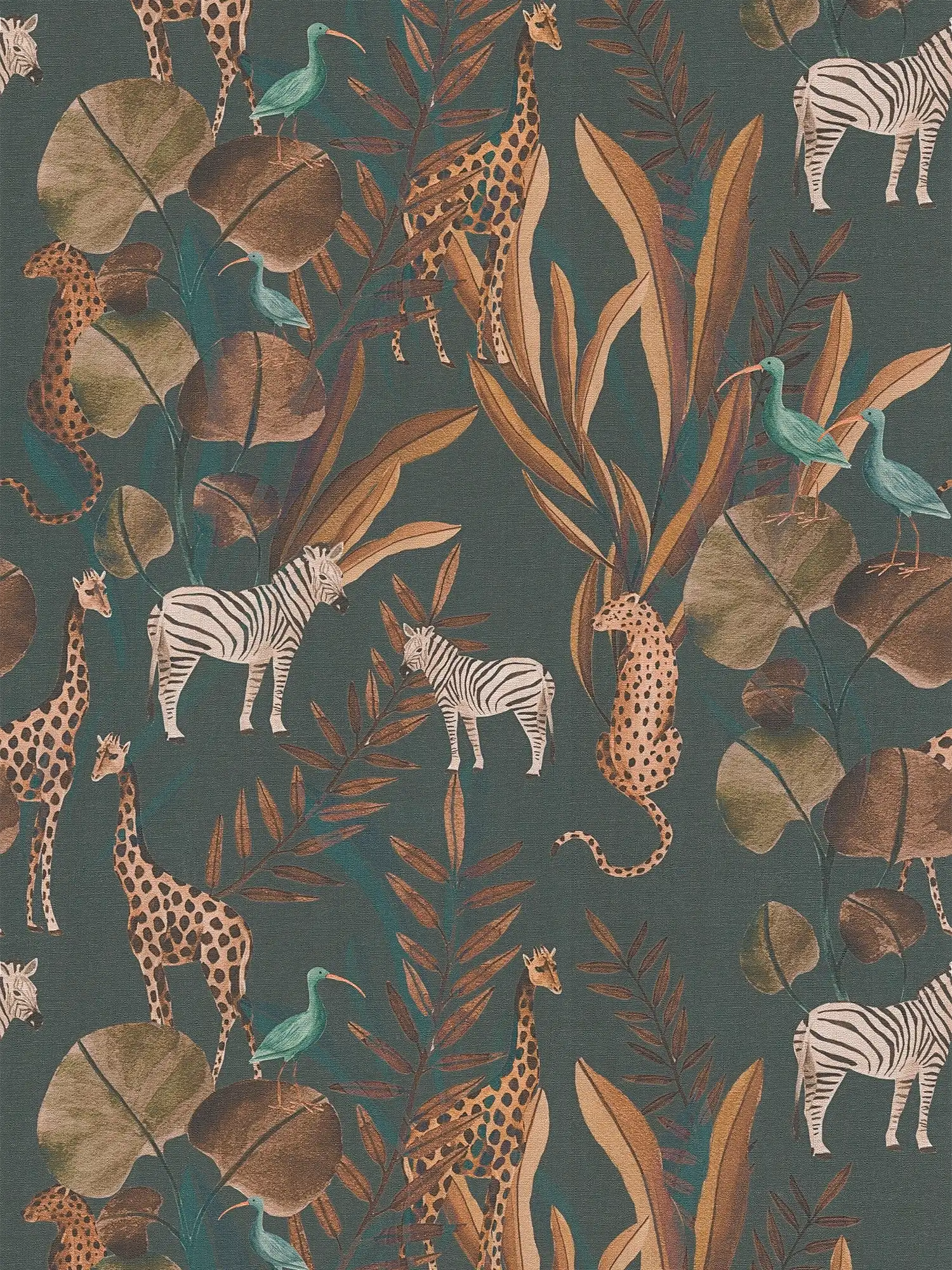 Lebhafte, leicht strukurierte Vliestapete mit exotischem Safari-Tiermotiv – Blau