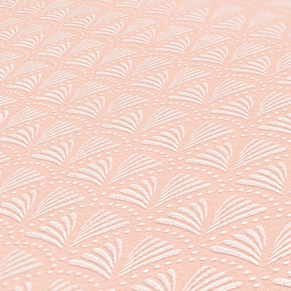 Glitzer Tapete Rosa mit Fächer Design im Retro Stil – Metallic, Rosa, Weiß