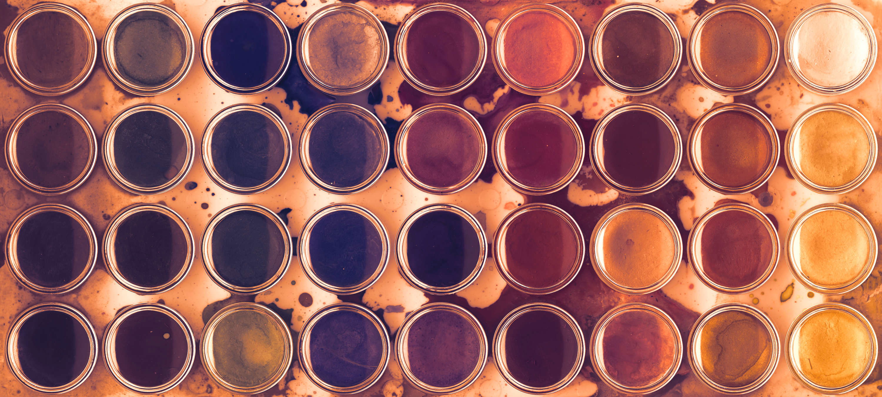             Fototapete 3D-Motiv Farbpallette – Blau, Orange, Gelb
        