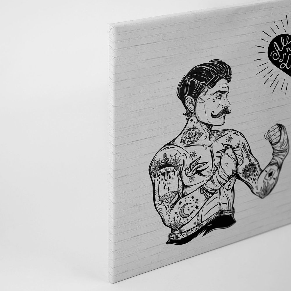             Schwarz-Weißes Leinwandbild Steinwand mit Grafik Muster – 0,90 m x 0,60 m
        