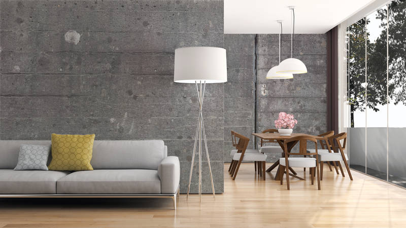             Industrial Design Fototapete – Vliestapete in 3D Optik mit Betonplatten Look – Grau, Schwarz
        