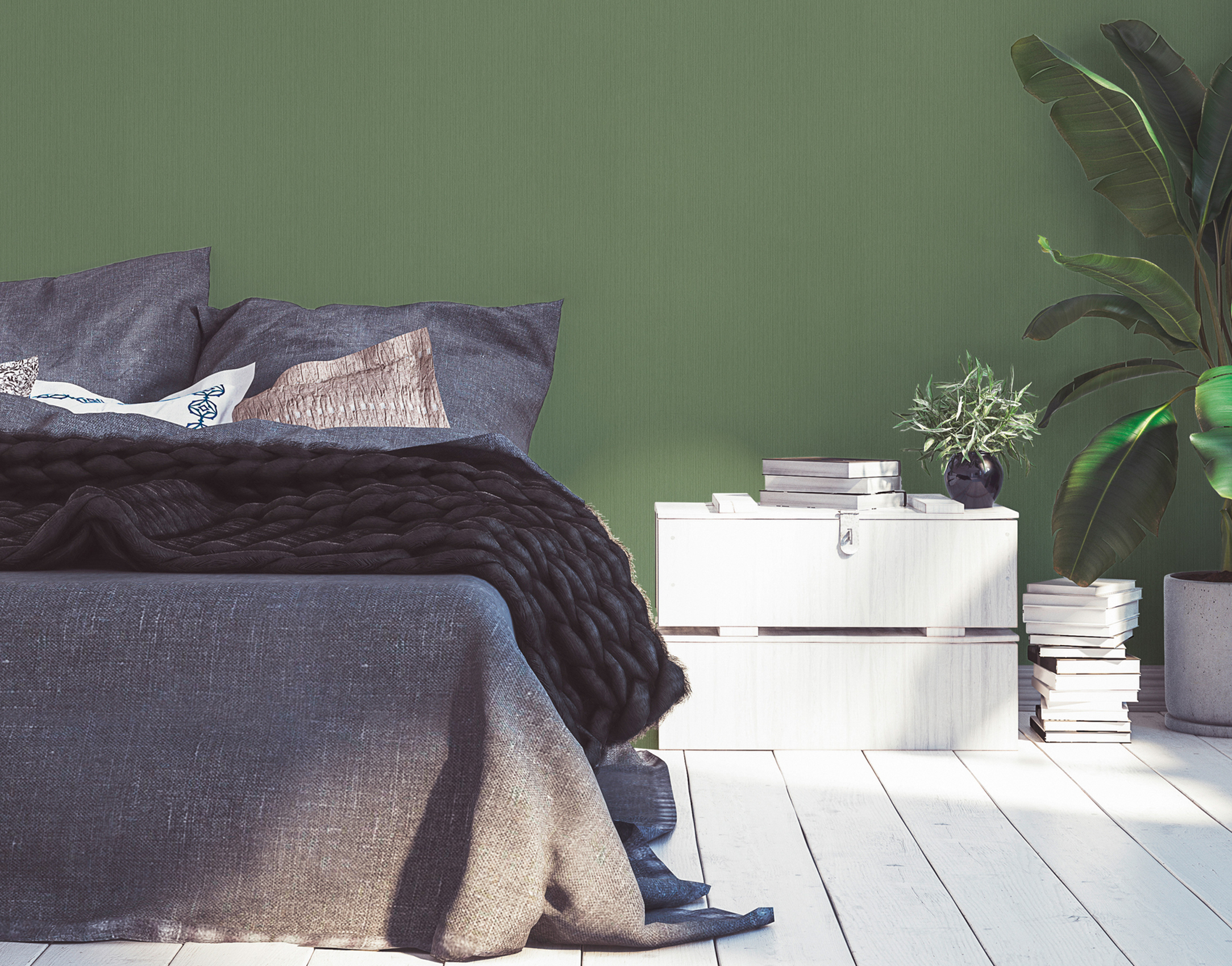 Bedroom minimalistic and modern with green unit wallpaper, article AS379875